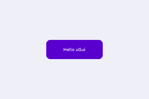 The rendered frame: a purple rounded box with the caption Hello uGui, centred on a 320×240 panel