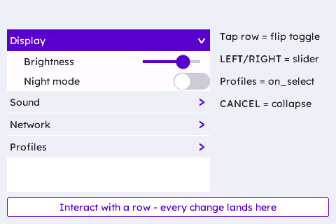 Settings Tree with Live Controls