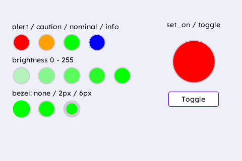 Colours, Brightness, Bezel, Toggle